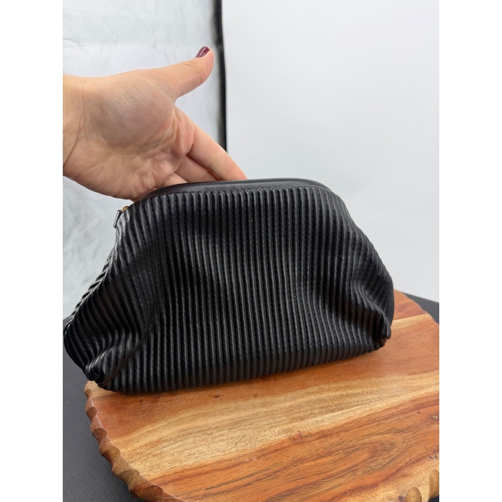Anthropologie Pleated Frame Clutch Bag Womens OS Black Vegan Leather Evening Bag